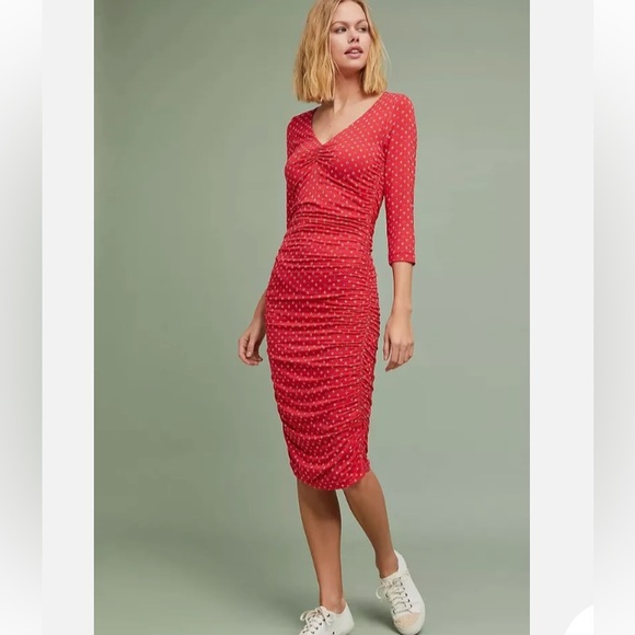 Not for sale Anthropologie Medea Ruched Column Dress M red - Picture 4 of 9
